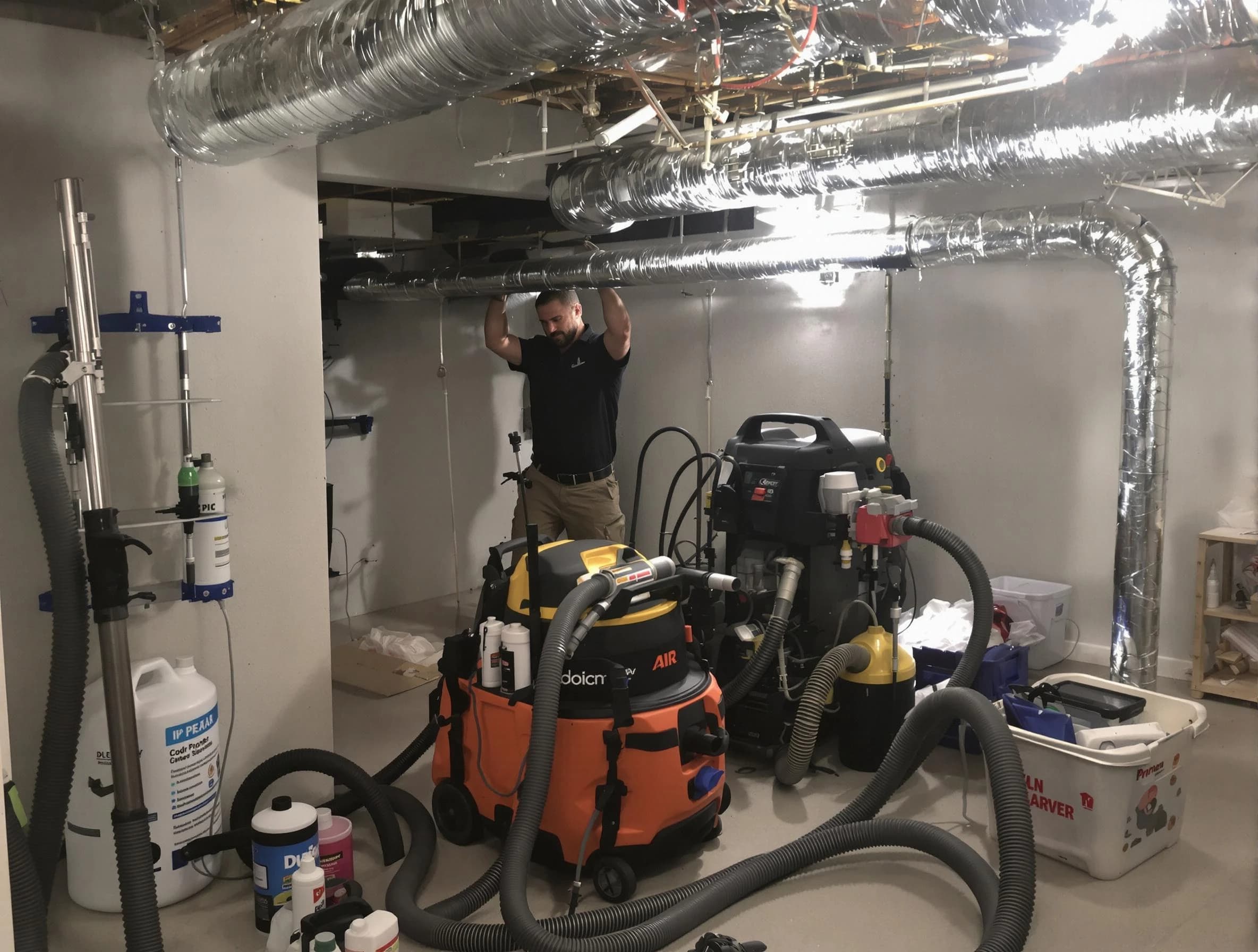 South Park Air Duct Cleaning specialist performing professional mold removal from air ducts using safety equipment in South Park