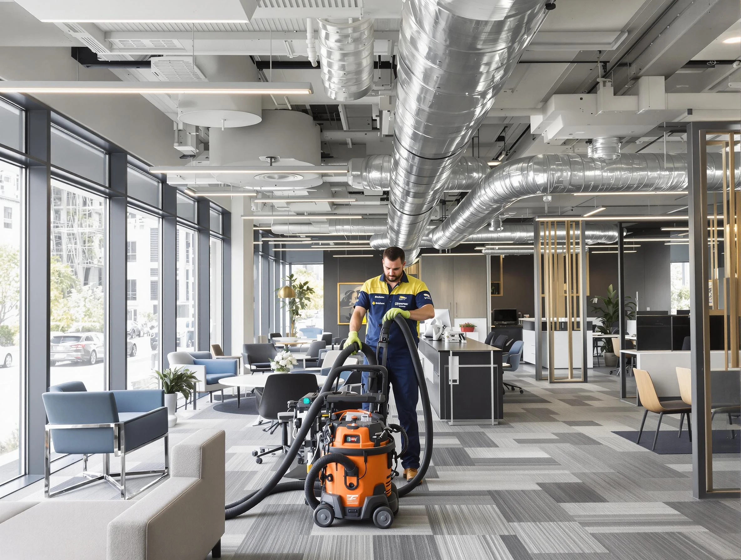 South Park Air Duct Cleaning team performing thorough commercial duct cleaning at a South Park business center